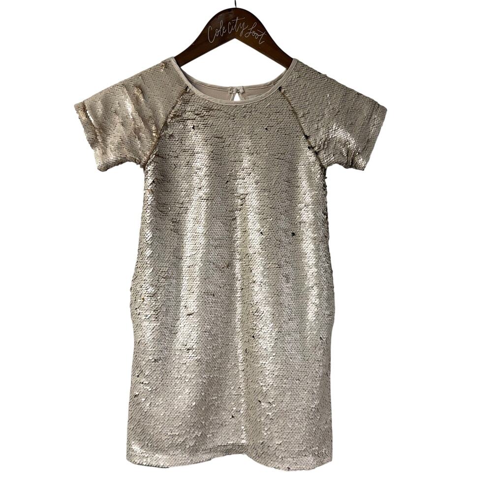 Peek Gold Isabella Shift Sequin Dress Girls XS Short Sleeve Party